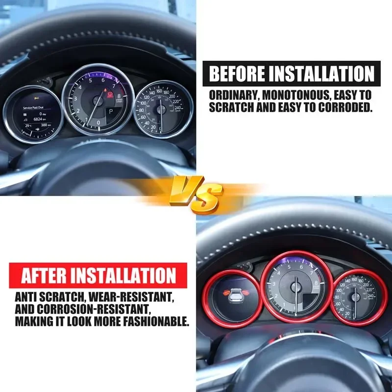 Aluminum Alloy Car Speedometer for Mazda MX-5 Fiat 124 Abarth 2016-2025 with Decorative Sports Red Ring Circles