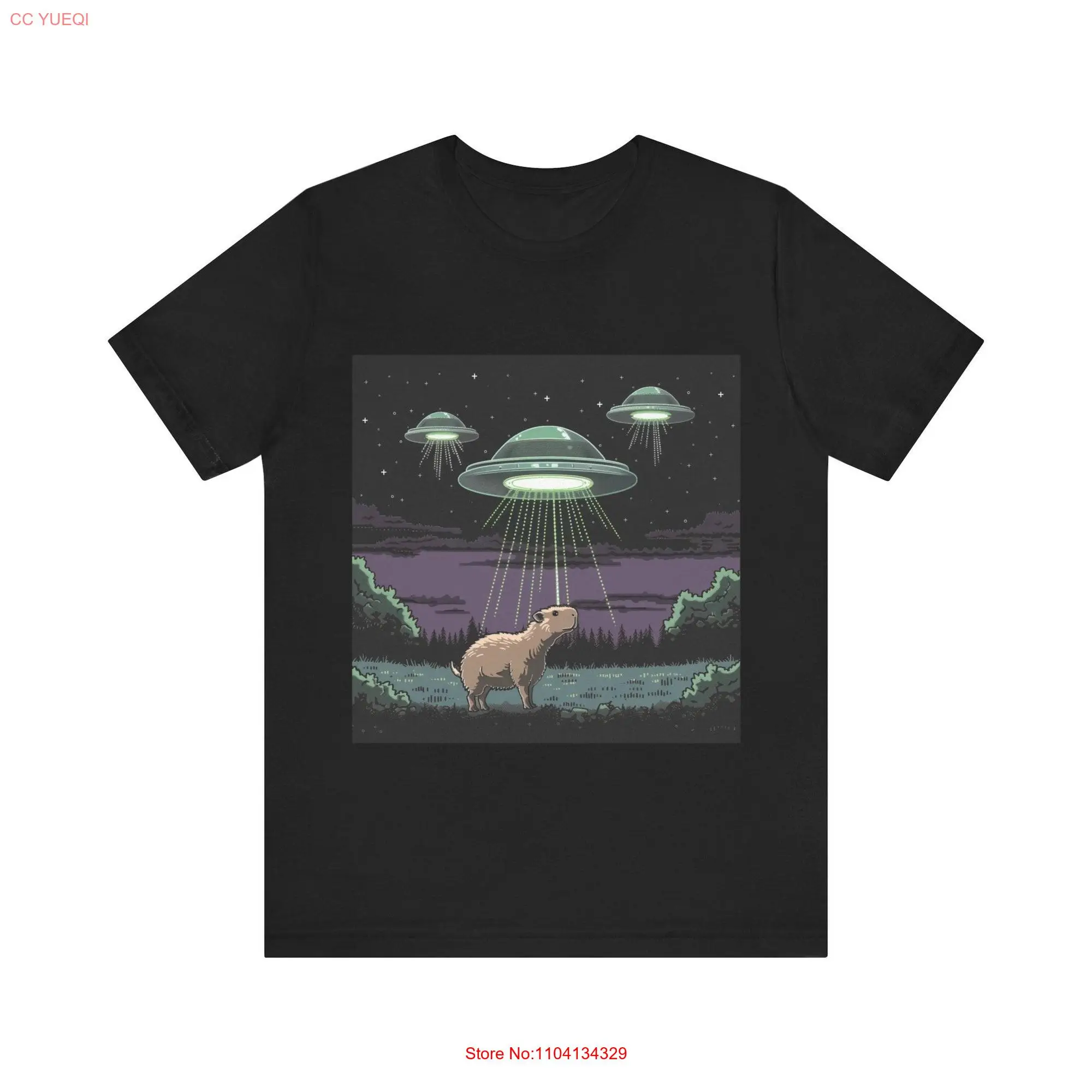 Capybaras UFO Abduction T Shirt Cute Aliens  Funny Mens Top long or short sleeves