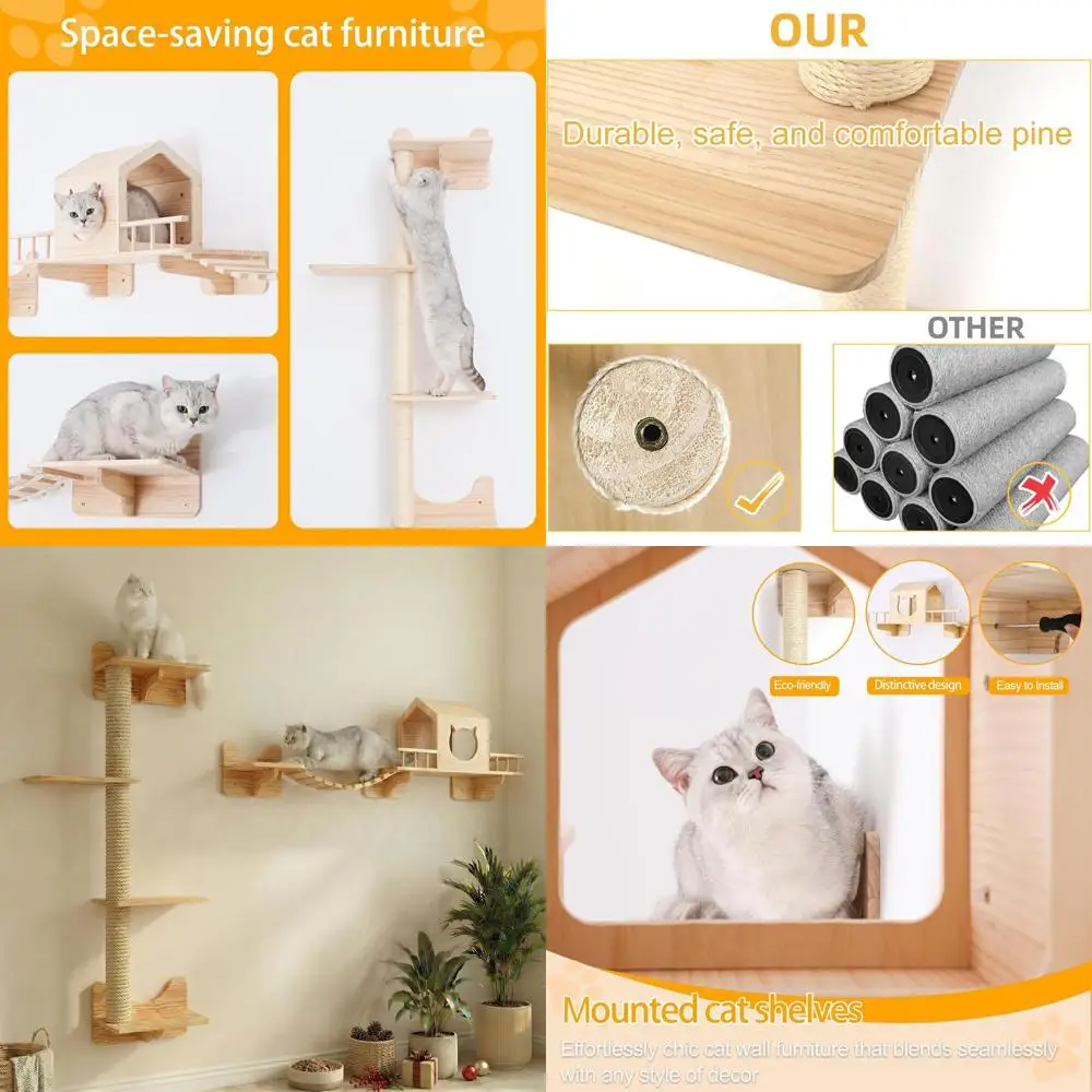 

Настенный набор мебели для кошек: 1 домик, 1 мостик, лестница, 3 стойки, 5 ступеней