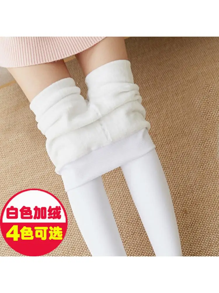 170g Girl Black Beige White Skin Color Pantyhose Adult Japanese Dance Leggings Women Winter Fleece lined Thickened Pants  Style