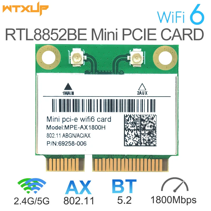 WiFi 6 Dual Band AX1800 Realtek RTL8852BE mini pcie card Bluetooth 5.0 Wireless 802.11AX 2.4G/5G Wlan WiFi Card For Laptop/PC