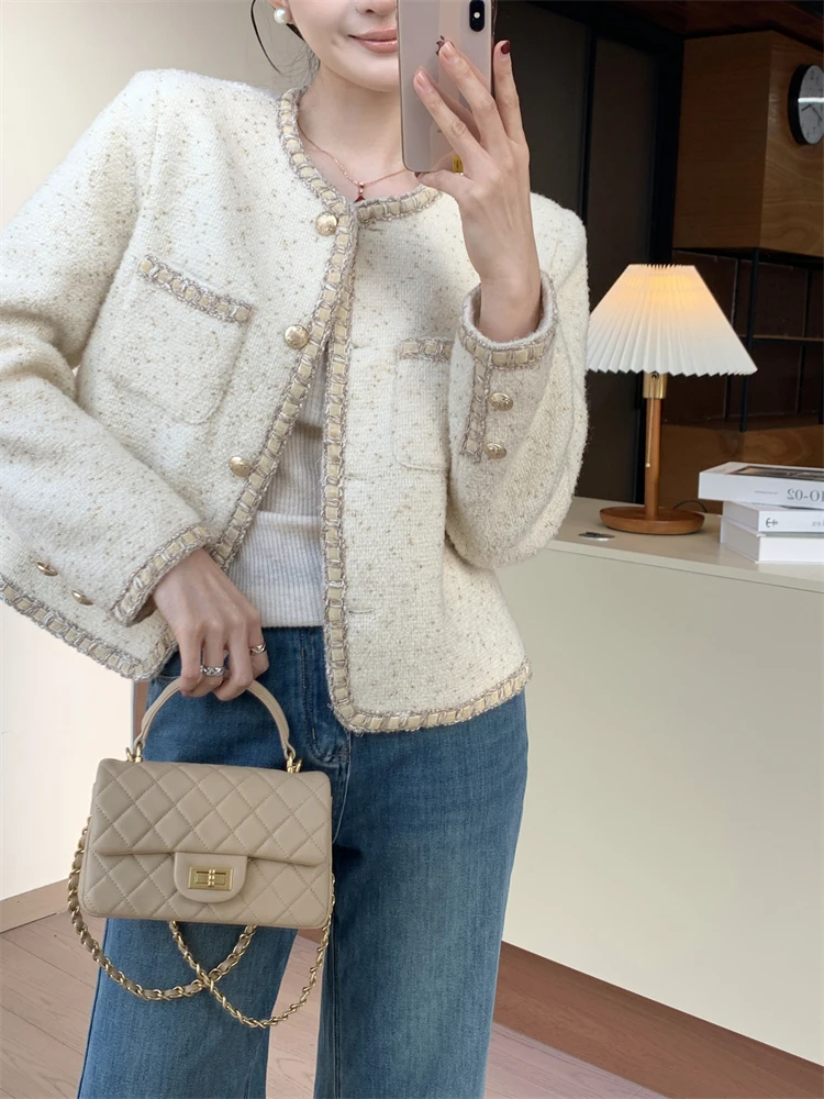 

Oats Wool ort Coat Women's Faion Sensation Spring New Arrival Versatile Lightweight Luxury Top Megua Brand Straight Cut