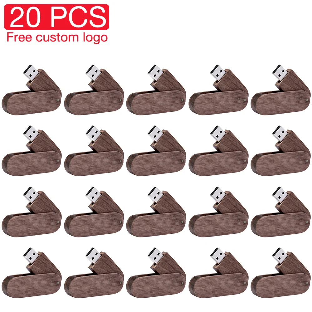 20PCS/LOT Wooden Rotatable USB 2.0 Flash Drives 128GB Free Custom Logo Pendrive 64GB Wedding Gift USB Stick 32GB 16GB 8GB U Disk image 3