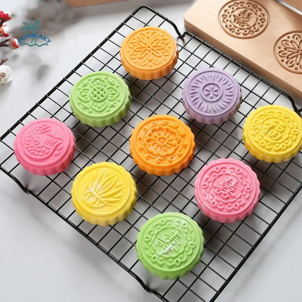 With Hinge Wooden Mooncake Mold Embossed Chinese Auspicious Patterns Mung Bean Cake Mold Hand Press Pastry Mold Biscuit