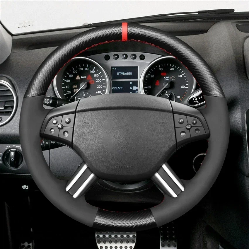 Black Artificial Carbon Suede Car Steering Wheel Cover for Mercedes Benz GL-Class X164 R-Class 2006-2009 M-Class W164 2005-2008