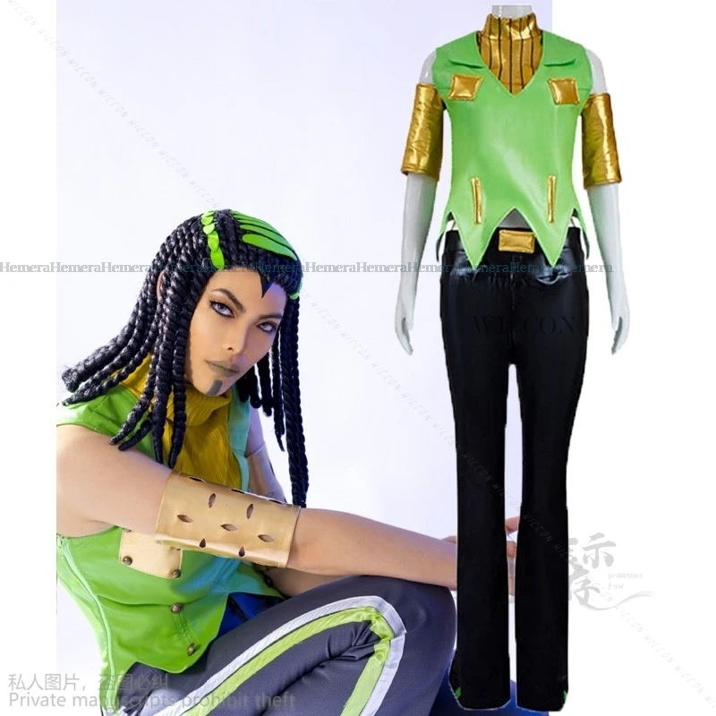 

Anime Jo Stone Ocean Adventure Ermes Costello Cosplay Costume Sexy Leather Uniform Vest Top Pants Halloween Carnival For Women