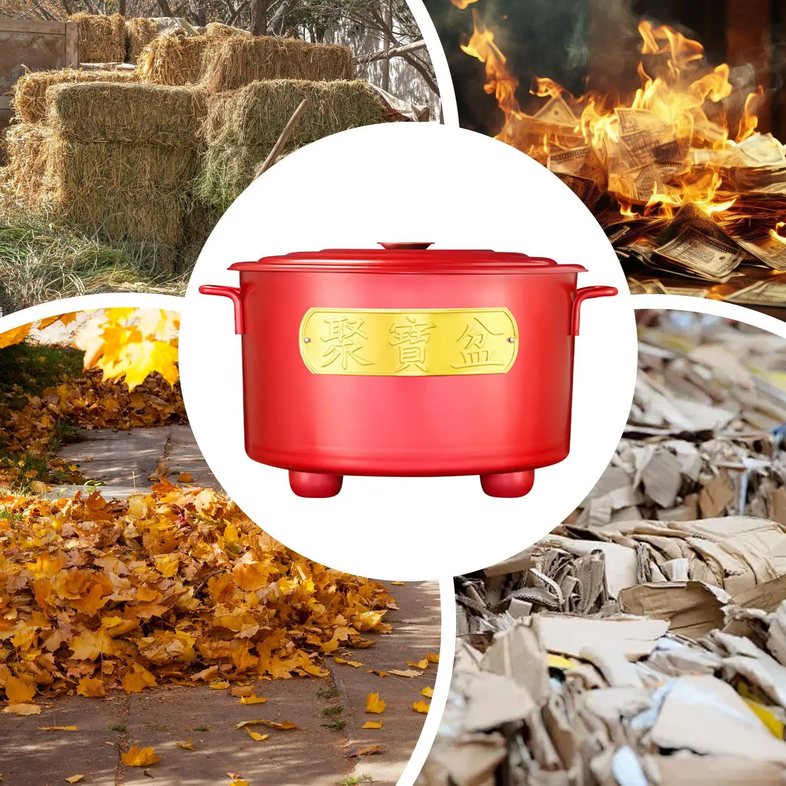 

Burn Barrel Heat-Resistant Incinerator With Handle Portable Paper Money Burn Bin With Lid For Wood Garbage Garden Backyard Farm