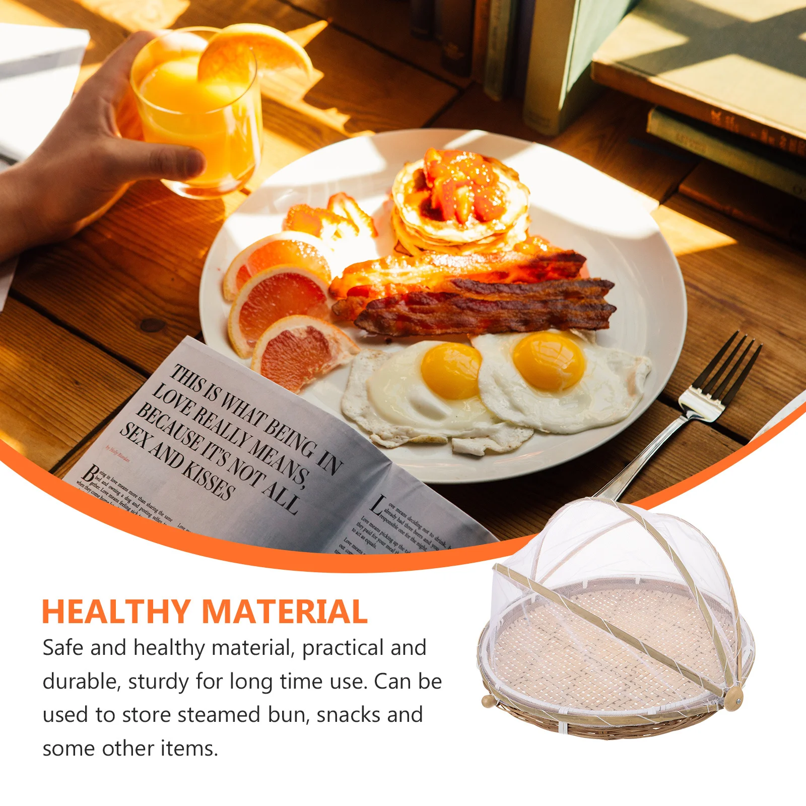 

1Pcs Bamboo Anti-Mosquito Woven Dustpan Sturdy Round Drying Basket Diameter 42cm Multi-Function Kitchen Storage Basket