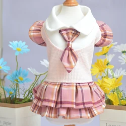 Plaid Dog Dresses Doggie Sweatshirt Pet Clothes Puppy Girl Breathable Skirt Doggy Dress Outfits Apparel Dog Cat Pet Costume