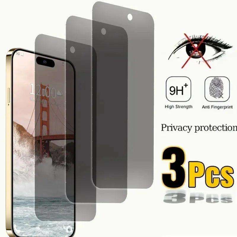 3 Stück Anti-Spy gehärtetes Glas für iPhone 16 15 17Pro 14 13 11 12 Pro Max Mini-Sichtschutzfolie für iPhone 15 XR XS MAX Glas