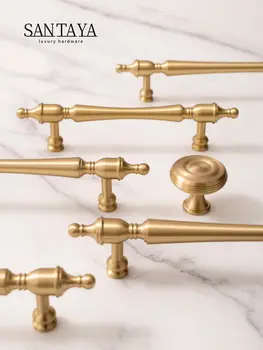 Úchytky kuchyňských skříněk Santaya z masivní kartáčované mosazi do ložnice a kuchyně, zlaté, pro zásuvky, úchytky na šatní skříň a komody 10 nejlepší prodej úchytky a knoflíky zásuvek v kartáčované zlaté barvě - №1