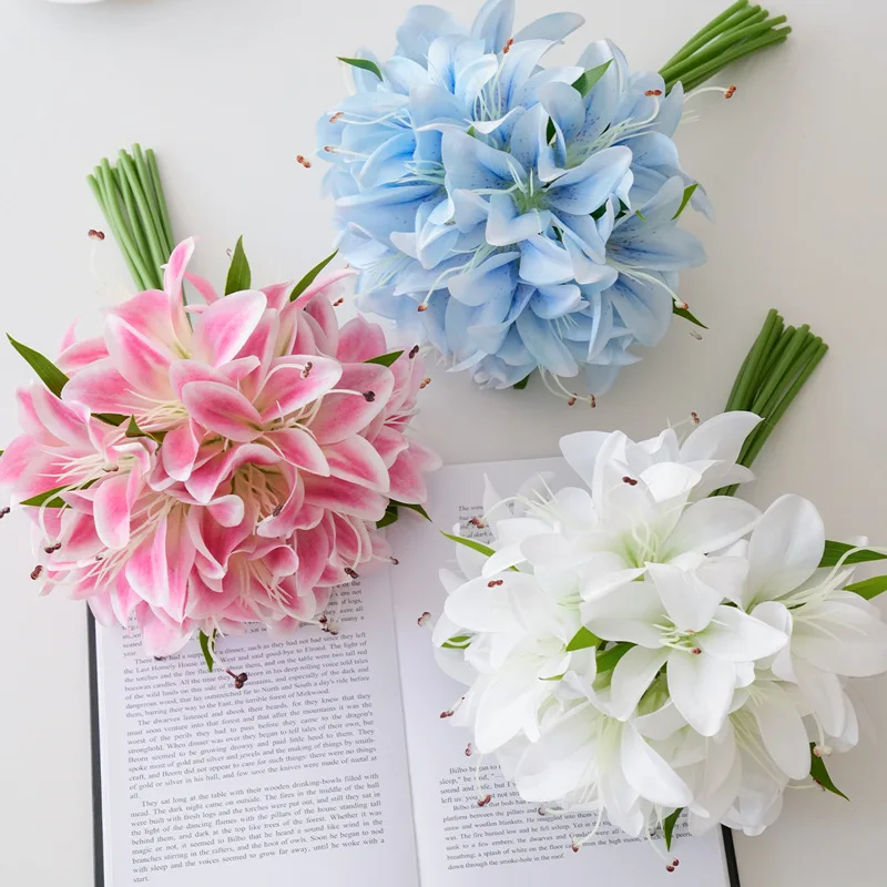

20pcs/Bouquet Lily Simulated Flowers Wedding Decoration Road Guide Hand-held Wedding Room Ornaments Souvenirs Fake Flowers