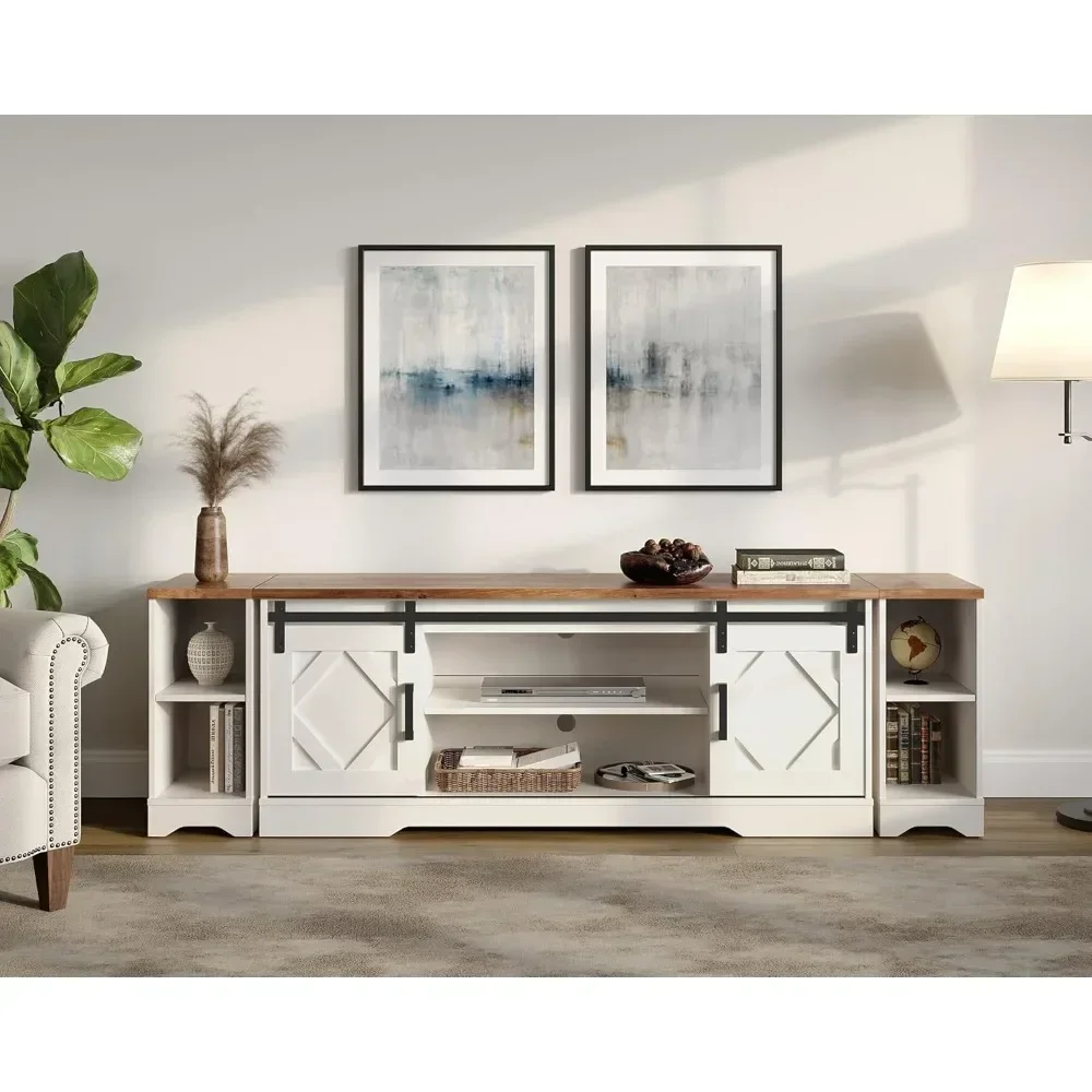 Modern Farmhouse 3 in 1 TV Stand for up to 85" TVs Wood Entertainment Center with Open Storage for Living Room