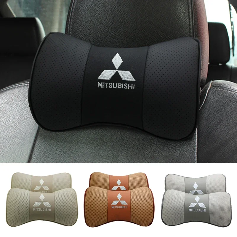 

2pcs Leather Car Headrest Neck Pillows Interior For Mitsubishi ASX Ralliart Lancer Cordia Pajero Outlander Eclipse L200 EVO