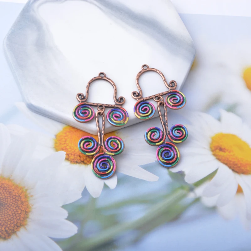 12 Stück lange Ohrring-Anhänger aus Zinklegierung im Vintage-Stil, antikes Kupfer, runde Ohrhänger-Anhänger. – Detail 11