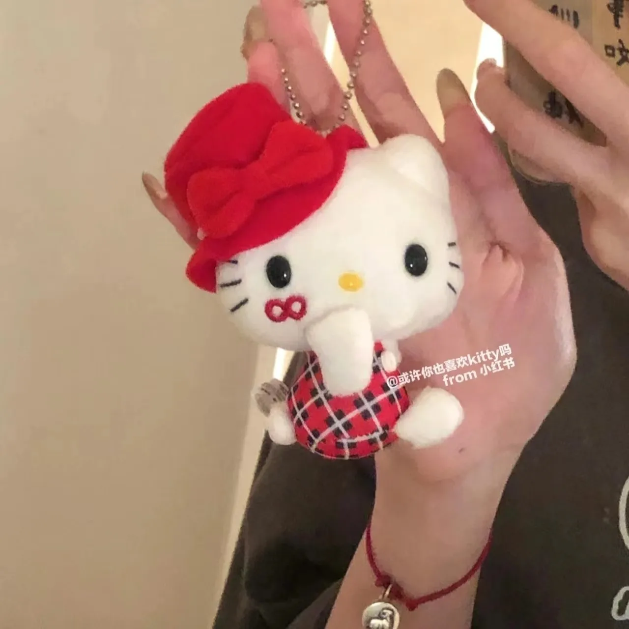 Hello Kitty peluche portachiavi Kawaii cappello a cilindro hellobykitty Sanrio peluche bambola ciondolo borsa decorare zaino ciondolo regali di natale