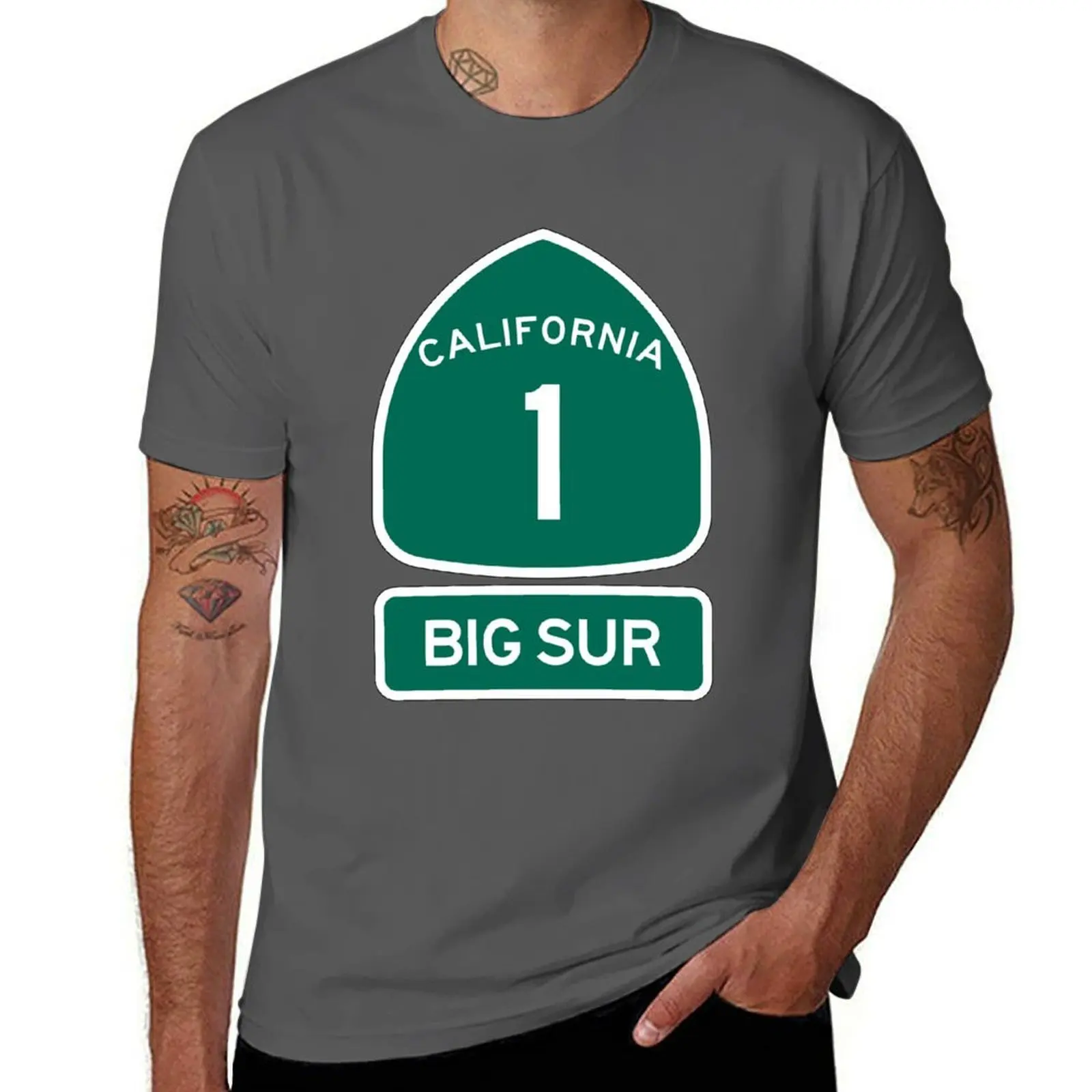 

PCH - CA Highway 1 - Big Sur T-Shirt Big and Tall Crew Neck Tee