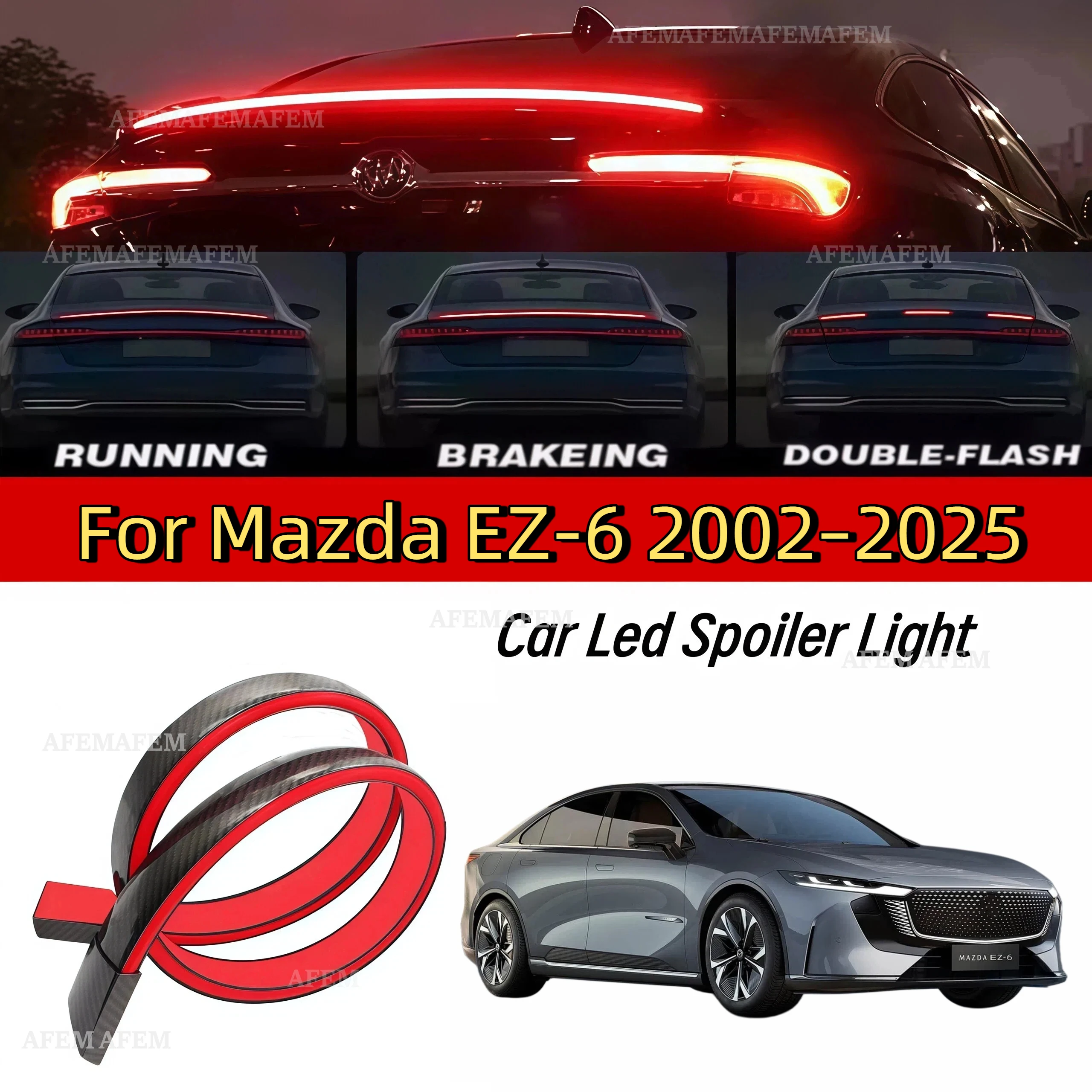 Para Mazda EZ-6 2002-2025: Kit de alerón trasero LED para coche, alerón de maletero, alerón de techo de carreras con luz de señal de giro automática y luz de advertencia trasera.