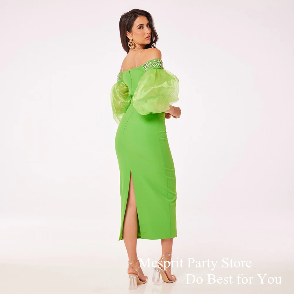 Apple Green Prom Dress Tea Length Half Sleeves Sweetheart Beading Stones فساتين للمناسبات الرسمية Mermaid Evening Dresses