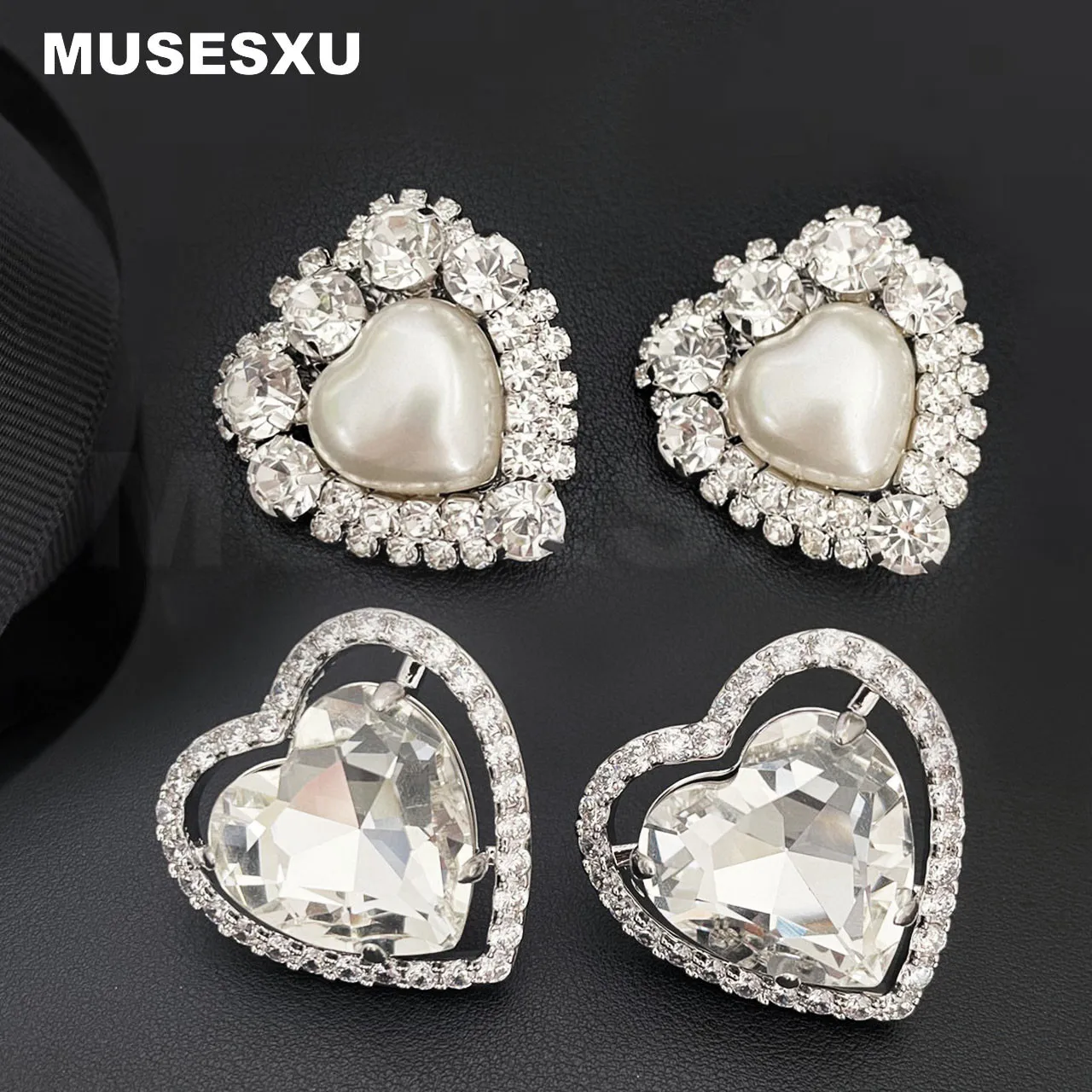 

Jewelry & Accessories Sweet Romance Style High Quality Pearl And Crystal Heart Shaped Earrings For Women's Gifts