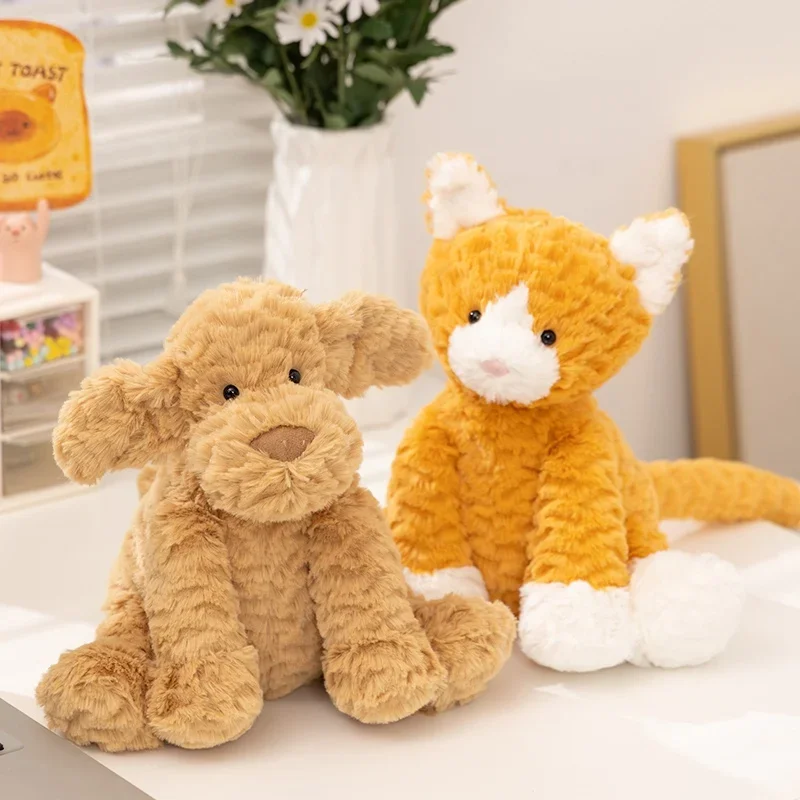 Cute Fluffy Sitting Animal Plush Doll, Wavy Texture Fox Cat Dog Elephant Lamb Stuffed Toy for Gifts.
