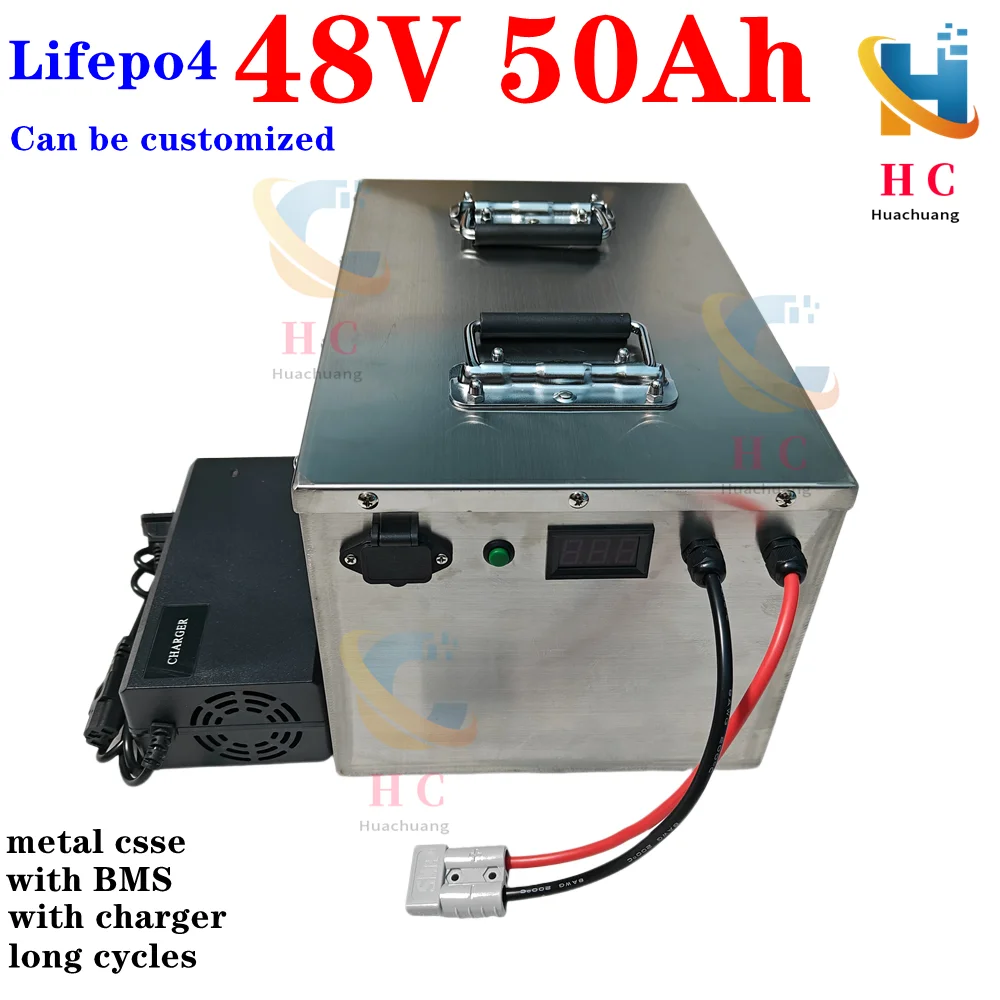 Metal Case Deep Cycle 48V 50Ah Lifepo4 Lithium Battery With Strong Bms For Golf Cart Solar Storage System Agv+5A Charger