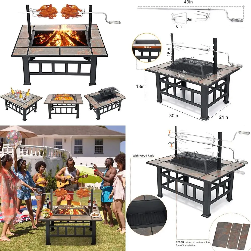 

Большой стальной дровяной очаг площадью 37 кв. м для тяжелых условий эксплуатации с решеткой, защитным экраном от искр, решеткой для дров и кочергой для приготовления пищи на открытом воздухе и отдыха