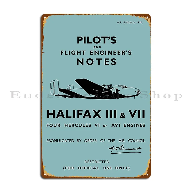 Halifax Pilot S Notes Metal Plaque Design Vintage Wall Decor Club Wall Cave Tin Sign Poster