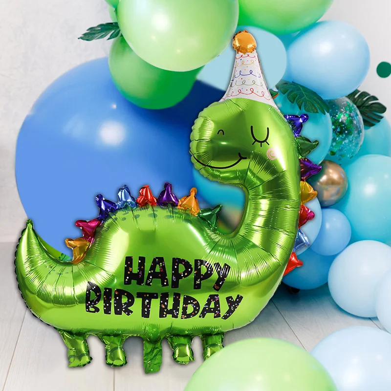 Grüne Dinosaurier-Folienballons, alles Gute zum Geburtstag, bedruckt, Cartoon-Ballon, Kinderbevorzugungen, Spielzeug, Geschenk, Junge, Mädchen, Dschungel, Party-Dekorationszubehör