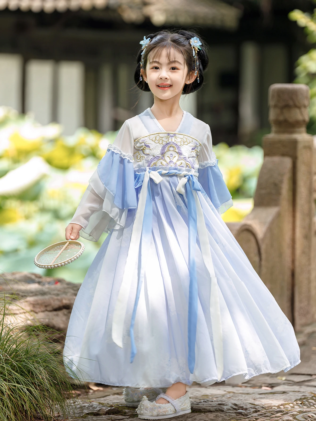 

Hot Sale Elegant Long Dress Traditional Chinese Hanfu for Girls Spring Long-sleeve Chiffon Dress