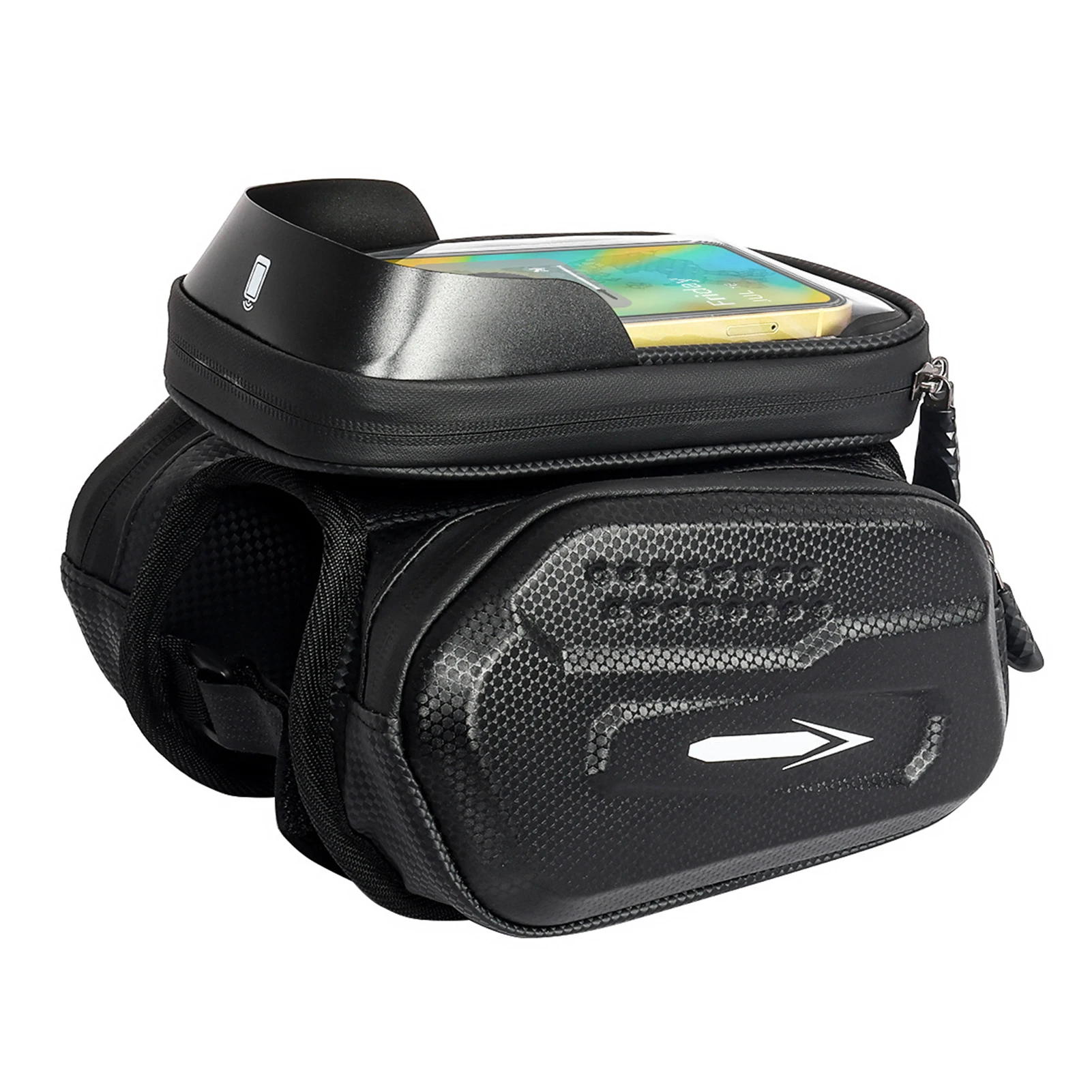 

Bike Top Tube Bag Hard Exterior with Bike Phone Holder Bag Touchscreen Compatible Headphone Large Capacity Rainproof Riding