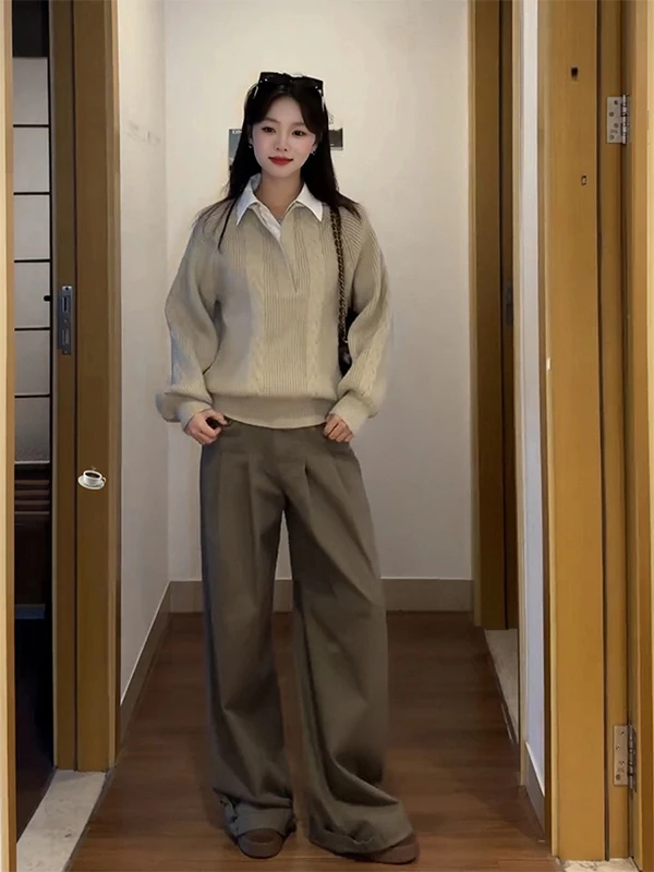 

Вязаный свитер с V-образным вырезом и узором «косы», с длинными рукавами, в простом стиле, женская мода, осень-зима, новинка, корейский стиль