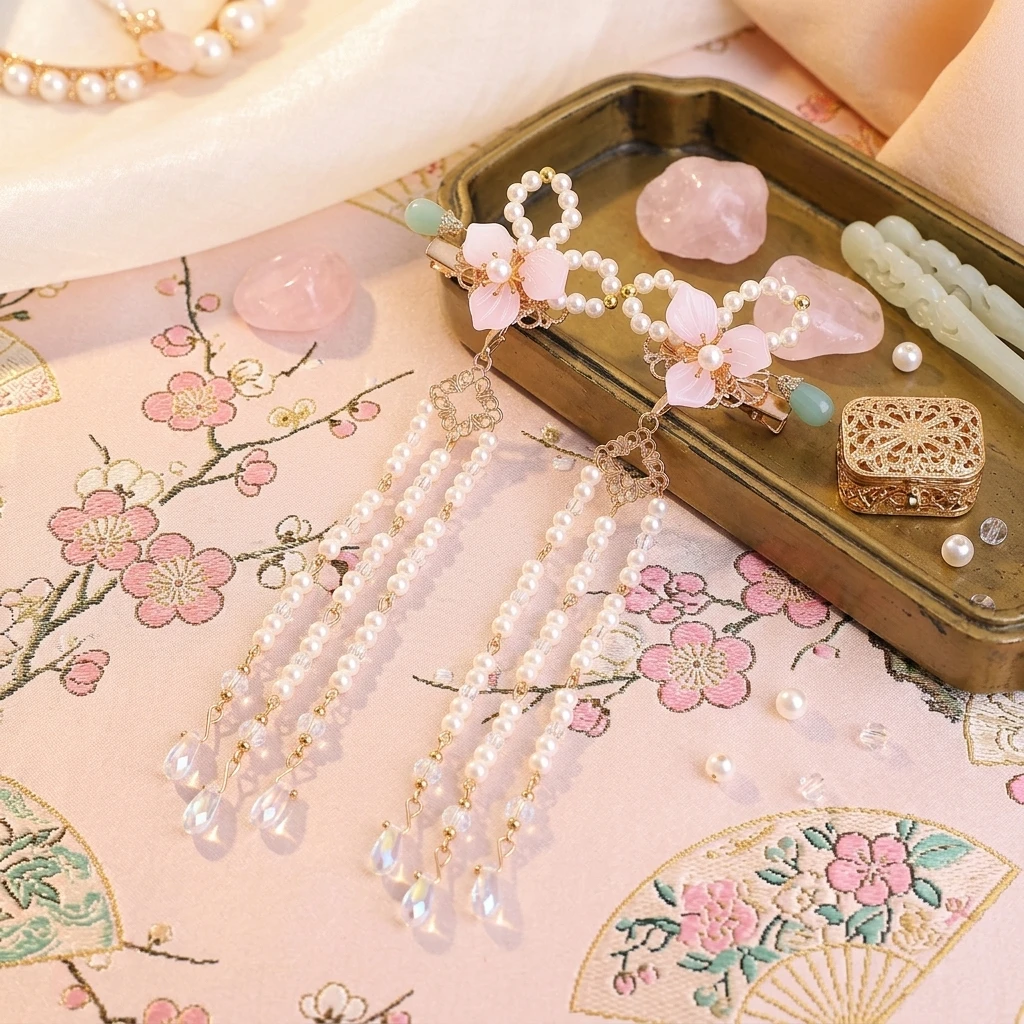 2pcs Pink Flower Hair Clips Elegant Resin Faux Pearl Hairpiece for Bridesmaids Wedding Ceremony Daily Commute Party Jewelry