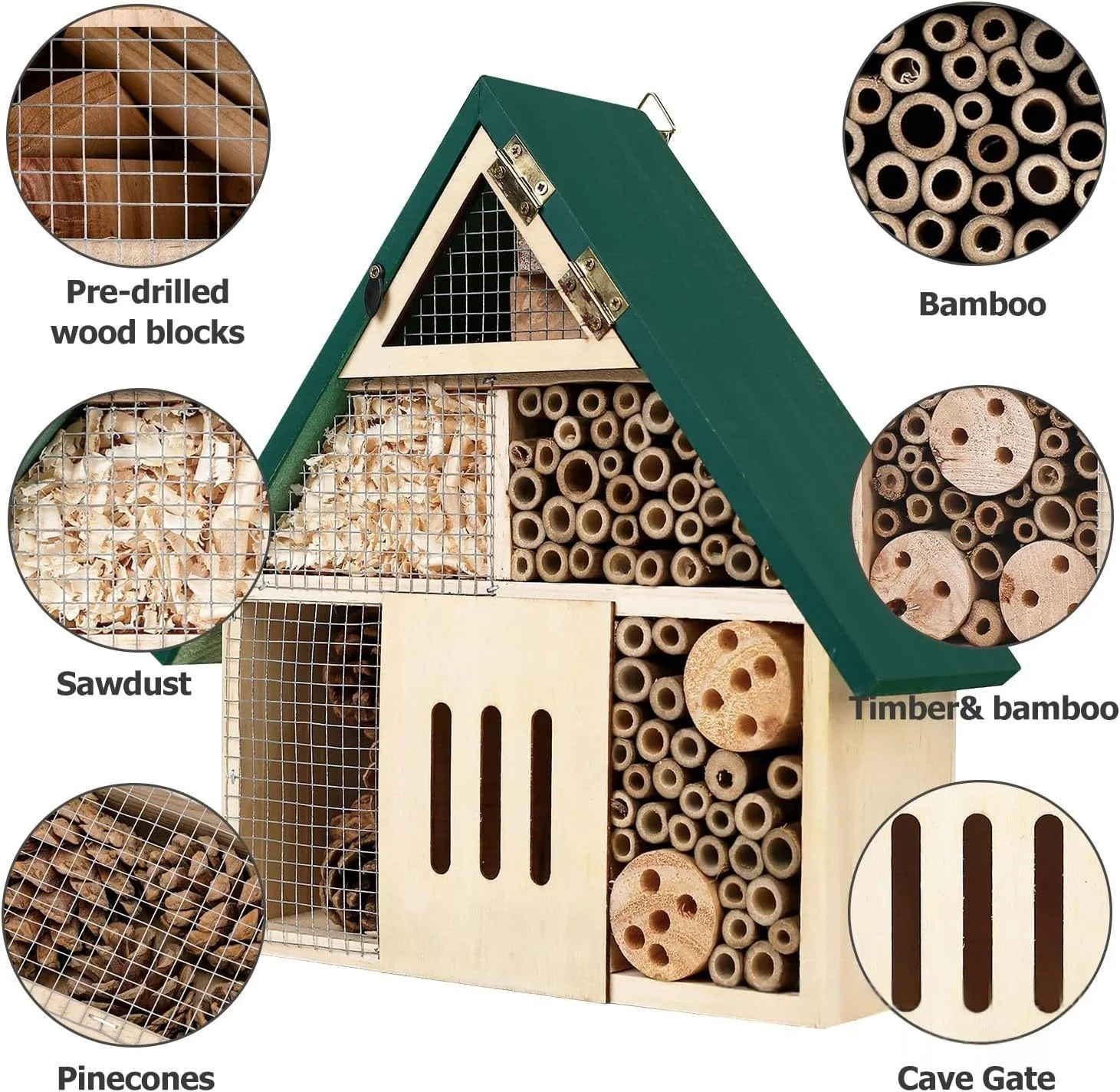 Wooden Insect Bee House Box Hanging Beneficial Insect Habitat for Bee Butterfly Ladybirds Beneficial