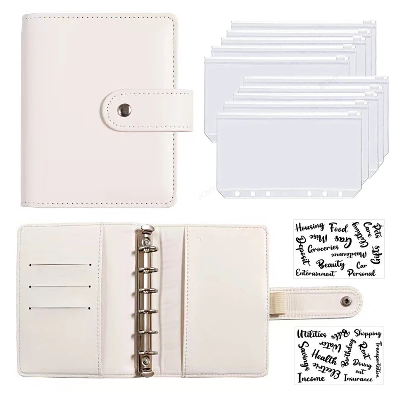 

2023 A7 PU Leather Budget Binder Notebook Cash Envelopes System Set with Binder Pockets for Money Budget Saving Bill Organizer