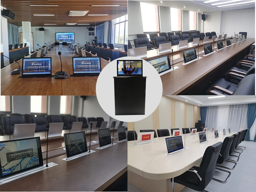 Système de conférence sans papier avec Microphone de bureau personnalisé de haute qualité, ascenseur Lcd caché pour grande salle de réunion de conférence