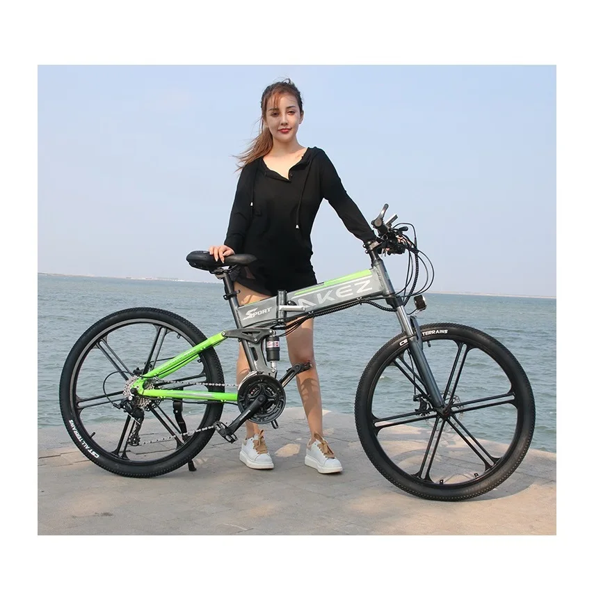 

Intelligent Library Customized 26 Inch Akez Folded Full Suspension Electric City Bike 21 Speed Sports Mountain E Bike For Adult