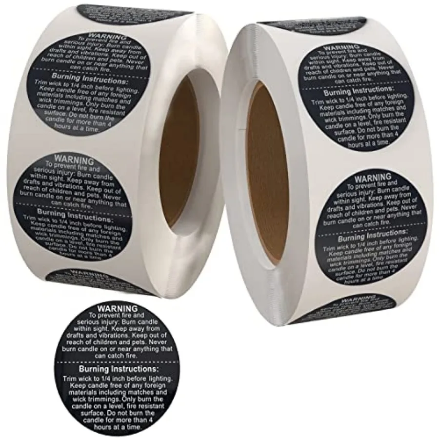 

Black 1000 PCS Candle Warning Labels Candle Safety Sticker 1.5 Inch for DIY Candle Jars