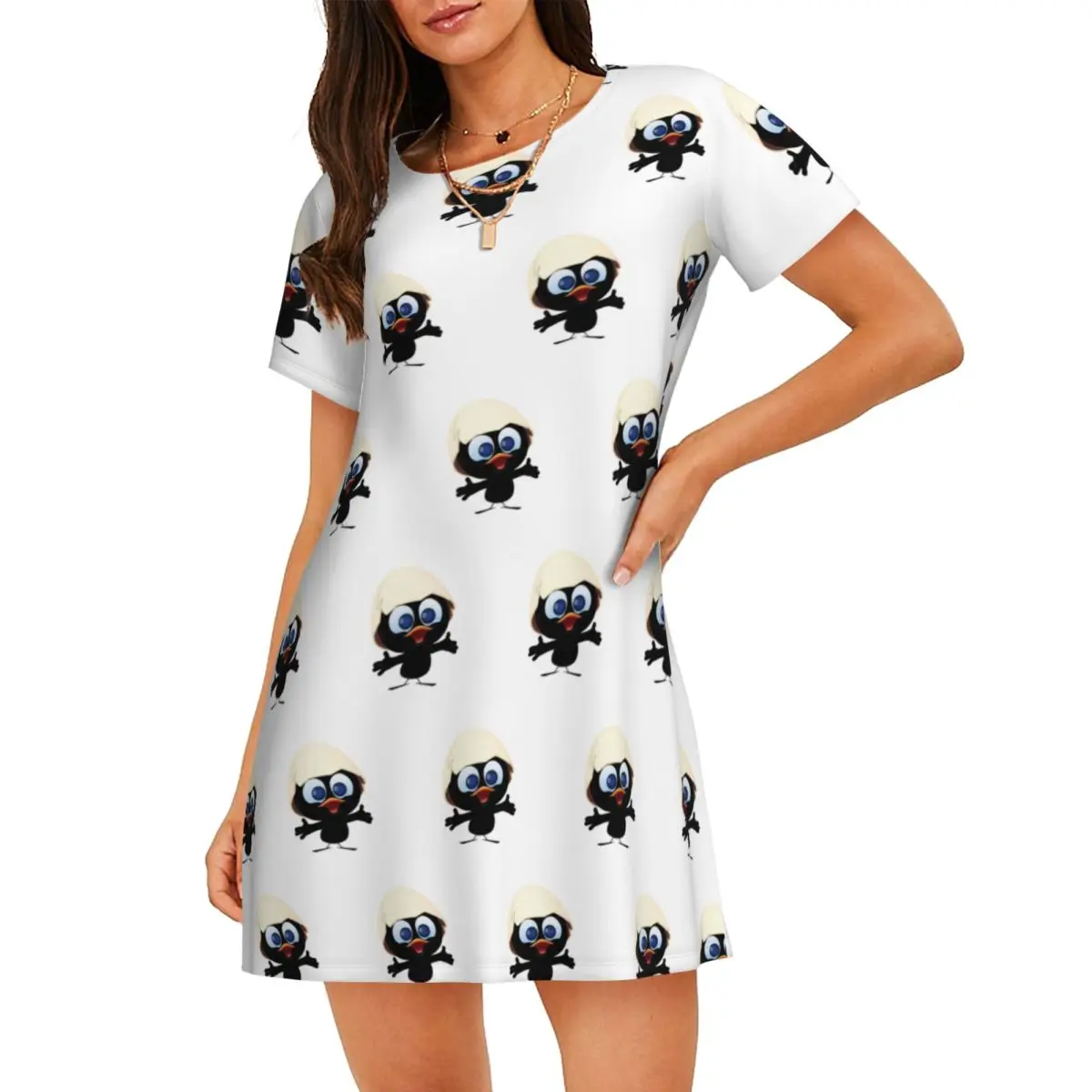 

Custom Cool Cute Calimero Women Short Sleeve Nightdress Comic Cartoon Chiken Soft Nightdress For Sleeping Nightgown
