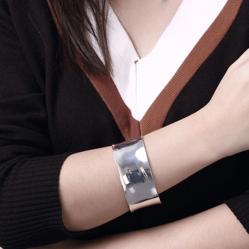 925 Sterling Silver charm Smooth wide Big bangle Bracelets for Women Luxury Fashion Party Wedding cuff Jewelry Christmas Gift - Image 2