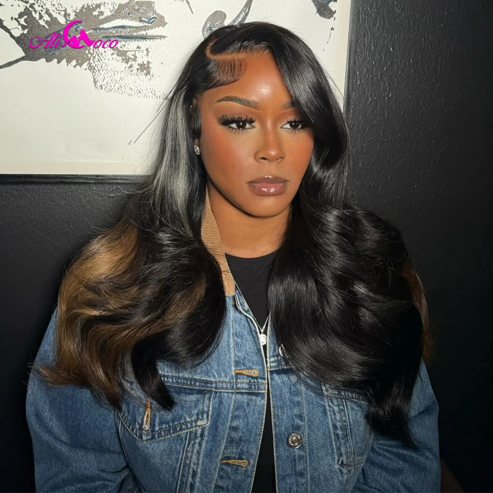 

Pieces of Brown and Grey Highlights 13x4 13x6 Body Wave HD Transparent Lace Front Wig Human Hair Wigs Pre Preplucked for Women