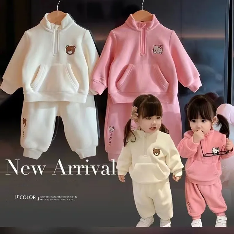 

Girls Autumn And Winter Set Baby Plush Winter Outfit Thick And Warm Girl Baby Hoodie Two-piece Set 2024 New