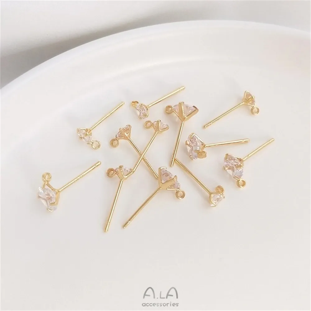 S925 Silver Needle Zircon Earrings with Rings 14K Gold-plated Handmade Diy Flash Zirconium Earrings Jewelry Handmade Materials