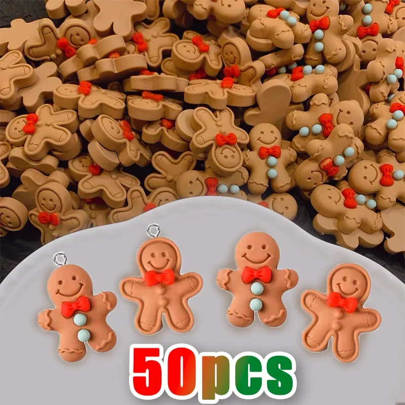 10-50pcs Cute Gingerbread Man Charms Christmas Resin Pendants for DIY Earring Jewelry Keychain Hair Clip Phone Shell Accessories