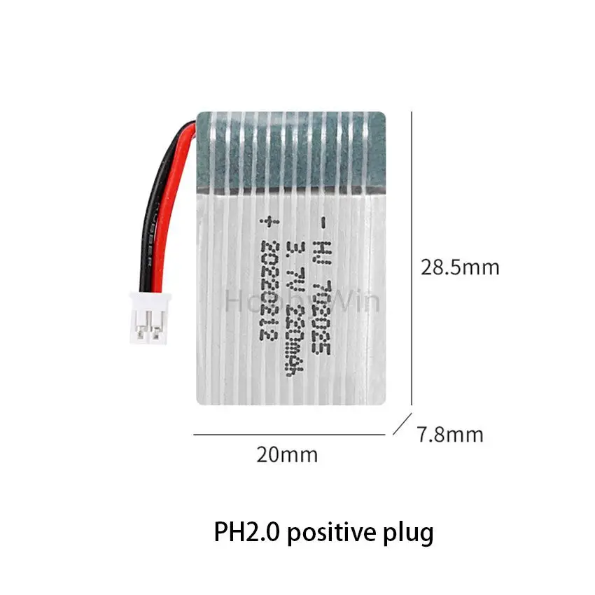 3.7V 1S 220mAh 20C LiPo Battery PH2.0 Positive Plug for RC Toy Aircraft X4 X11 X13