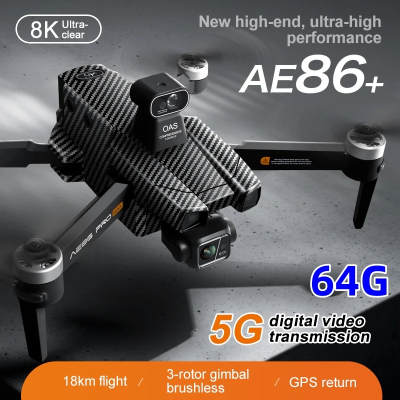 

AE86 PRO MAX 3-Axis Gimbal Obstacle Avoidance Brushless Motor 4k Camera Dron Rc Fpv Mini Drones GPS Quadcopter with Screen