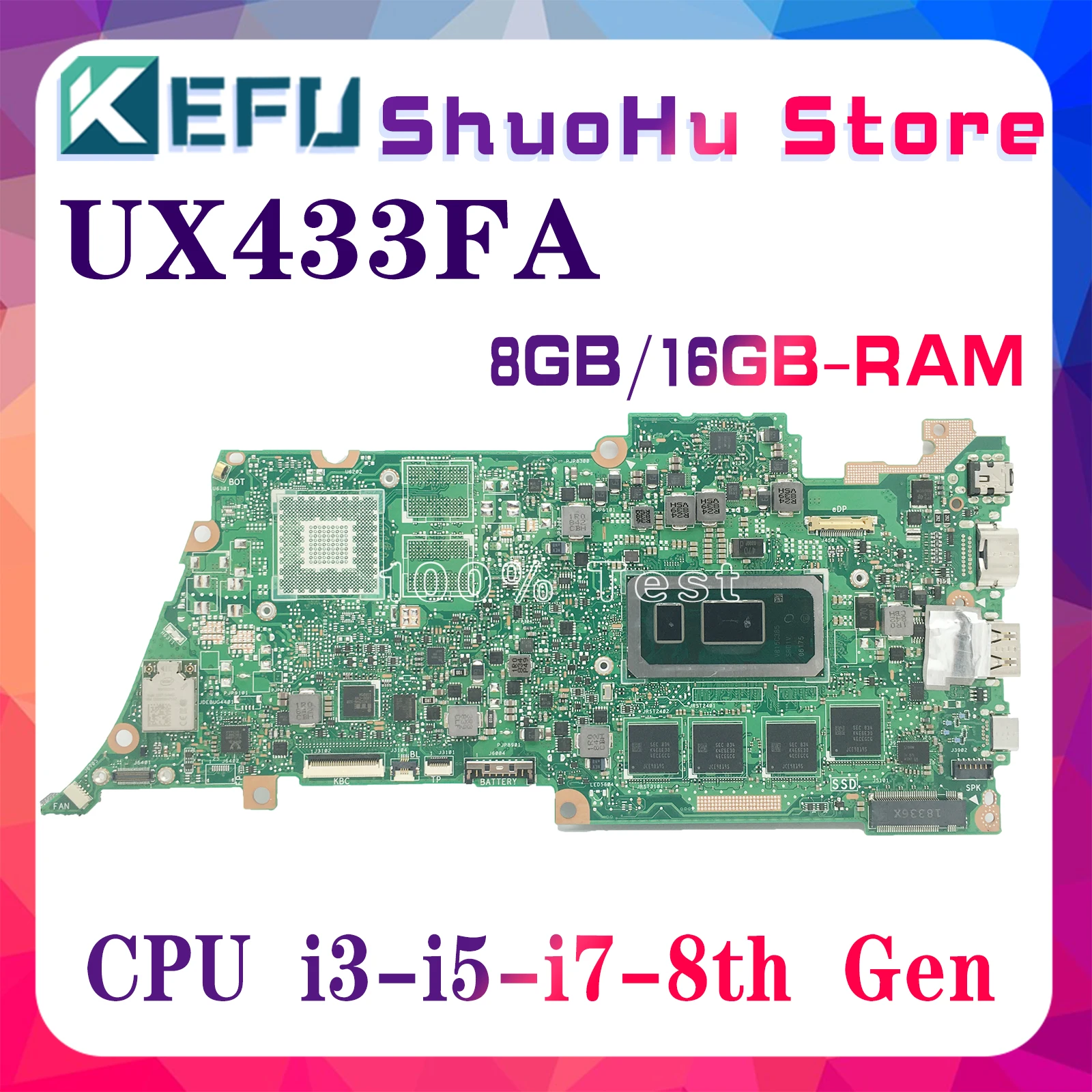 

KEFU UX433F For ASUS ZenBook 13 UX433FN UX433FA UX433 Laptop Motherboard Mainboard With I3 I5 I7-8th Gen 8G/16G-RAM MX150/UMA