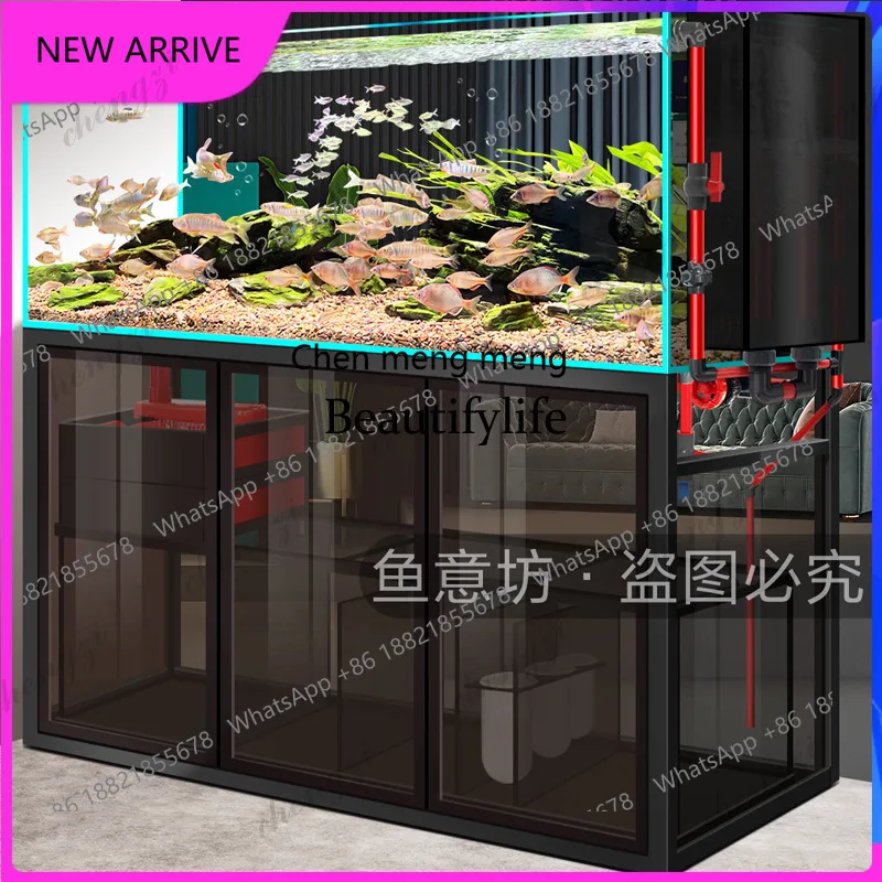 D5556 Stream tank ultra-white glass bottom filter water-free living room home ecological landscaping native grass tank aquarium