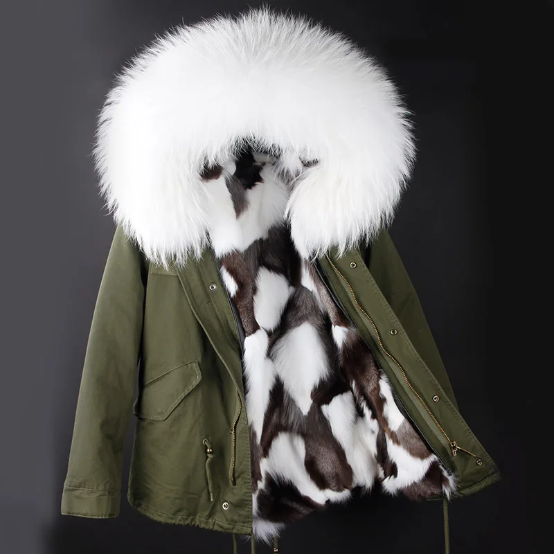 maomaokong women\'s clothing Natural fox fur lining winter jacket army green parka large real raccoon fur collar fur coat hooded