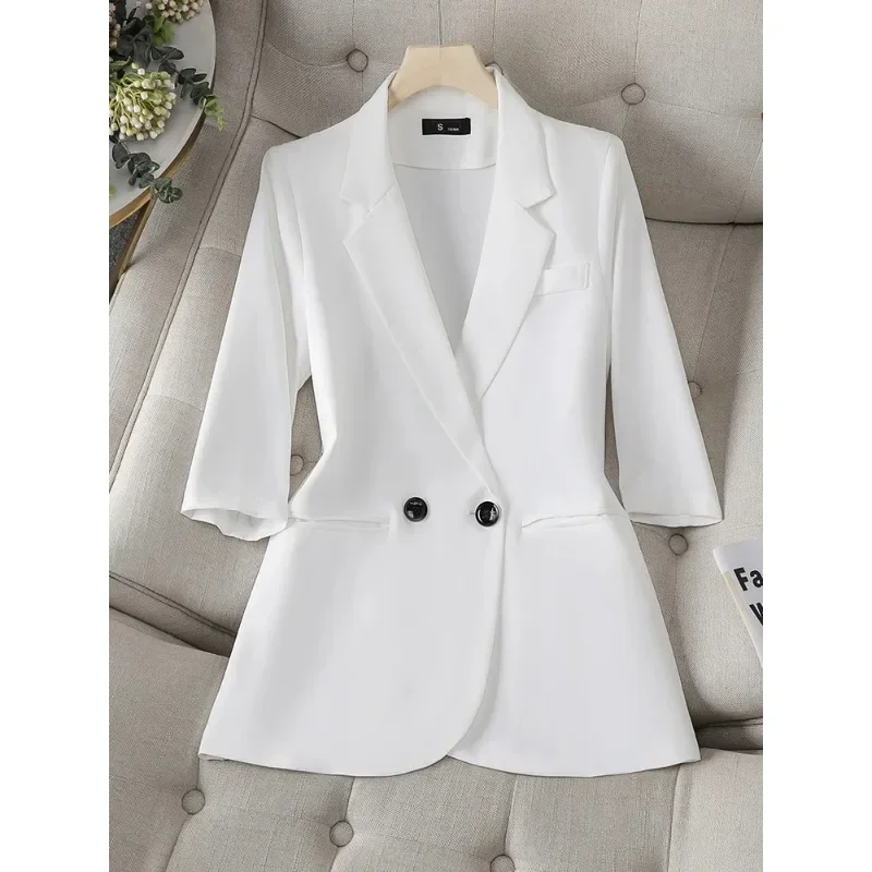 Jaqueta de meia manga feminina sólida, blazer feminino, branco, verde, amarelo, preto, café, primavera, verão